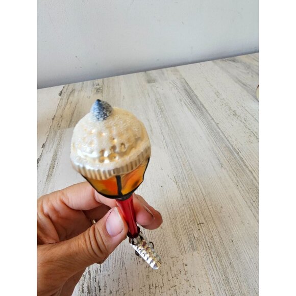 Vintage inge glas lamp post glass lantern clip light ornament Xmas tree - Picture 7 of 9